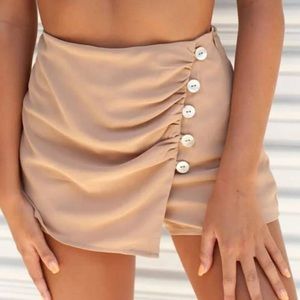 Beige Wrap Skort with Side Buttons